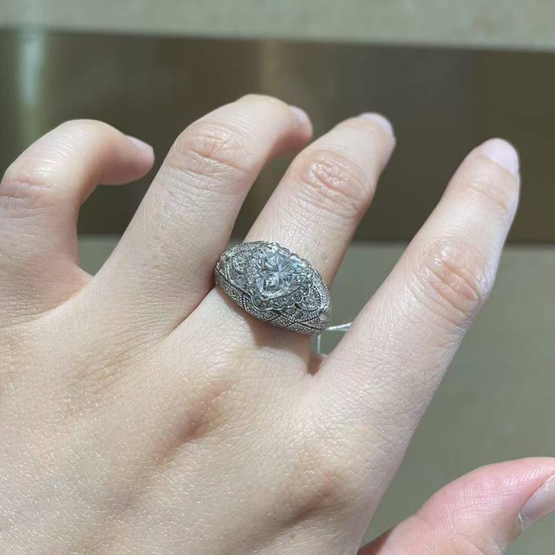 豪华围镶心形Women's RingS925银镀白金定制选款主石Moissanite2.0ct/副石高碳钻